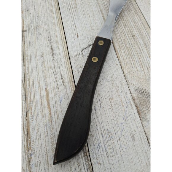 2 Prong Tine Meat Serving Fork Wood 10" Stainless Steel - Picture 6 of 7